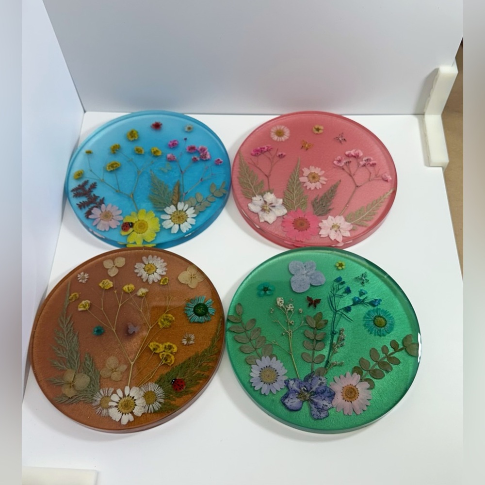 4-pack Real Dried Flower Resin Coaster